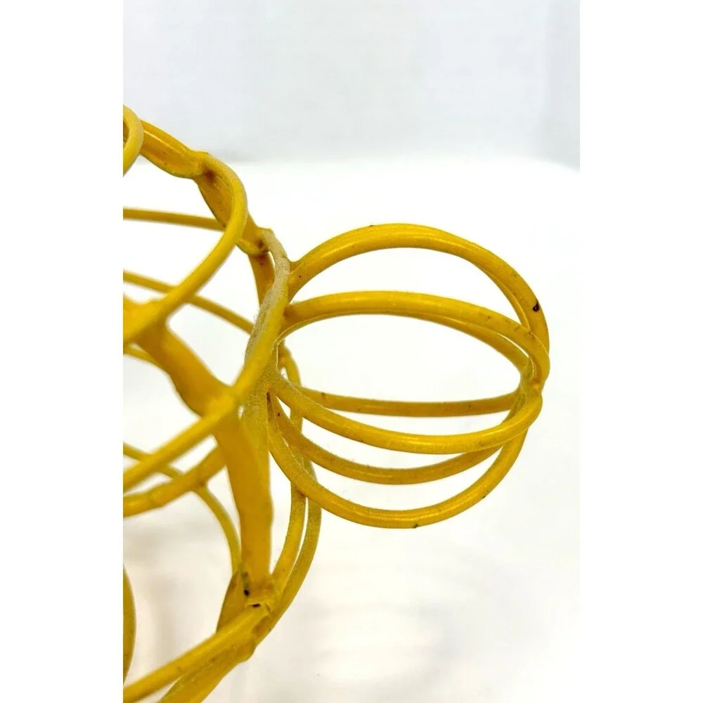 Vintage Yellow Wire Bunny Rabbit Egg Basket Decor with Handle